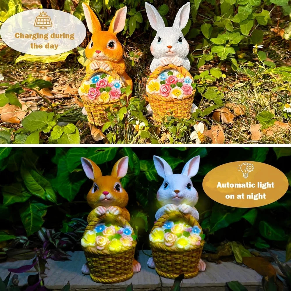 Easter Bunny Solar Flower Light Figurine