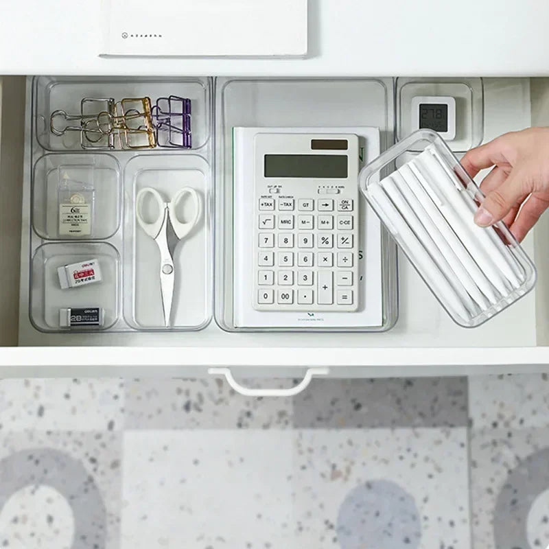 Clear Desk Organizer Box – Stackable Plastic Storage Drawer