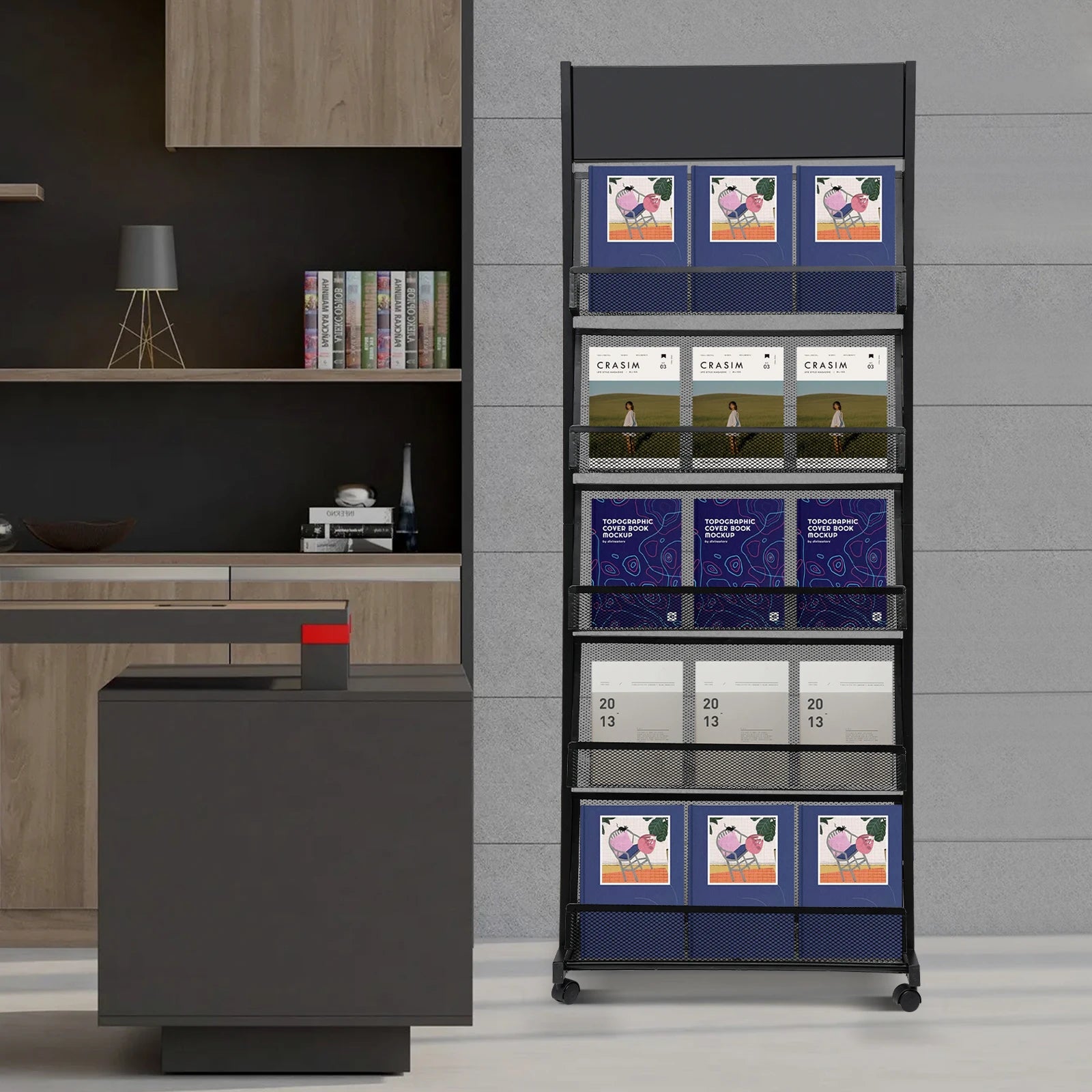 5-Tier Rolling Magazine Rack