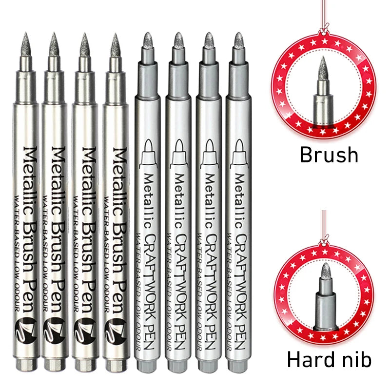 8PCS Metallic Brush Pens – Gold & Silver