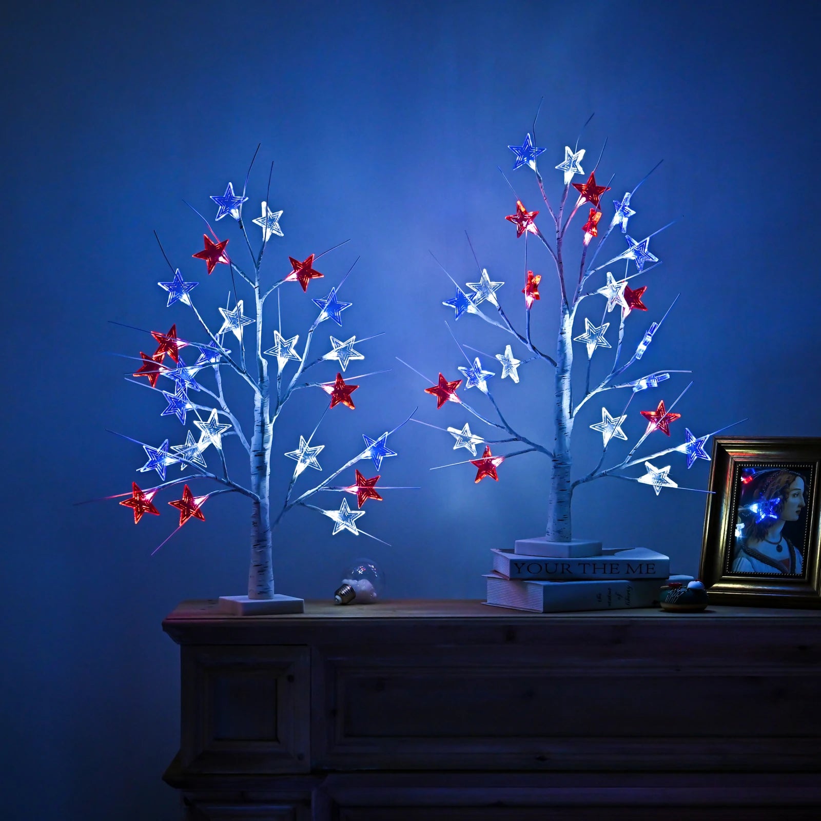4th of July Red White Blue Star Tree Light