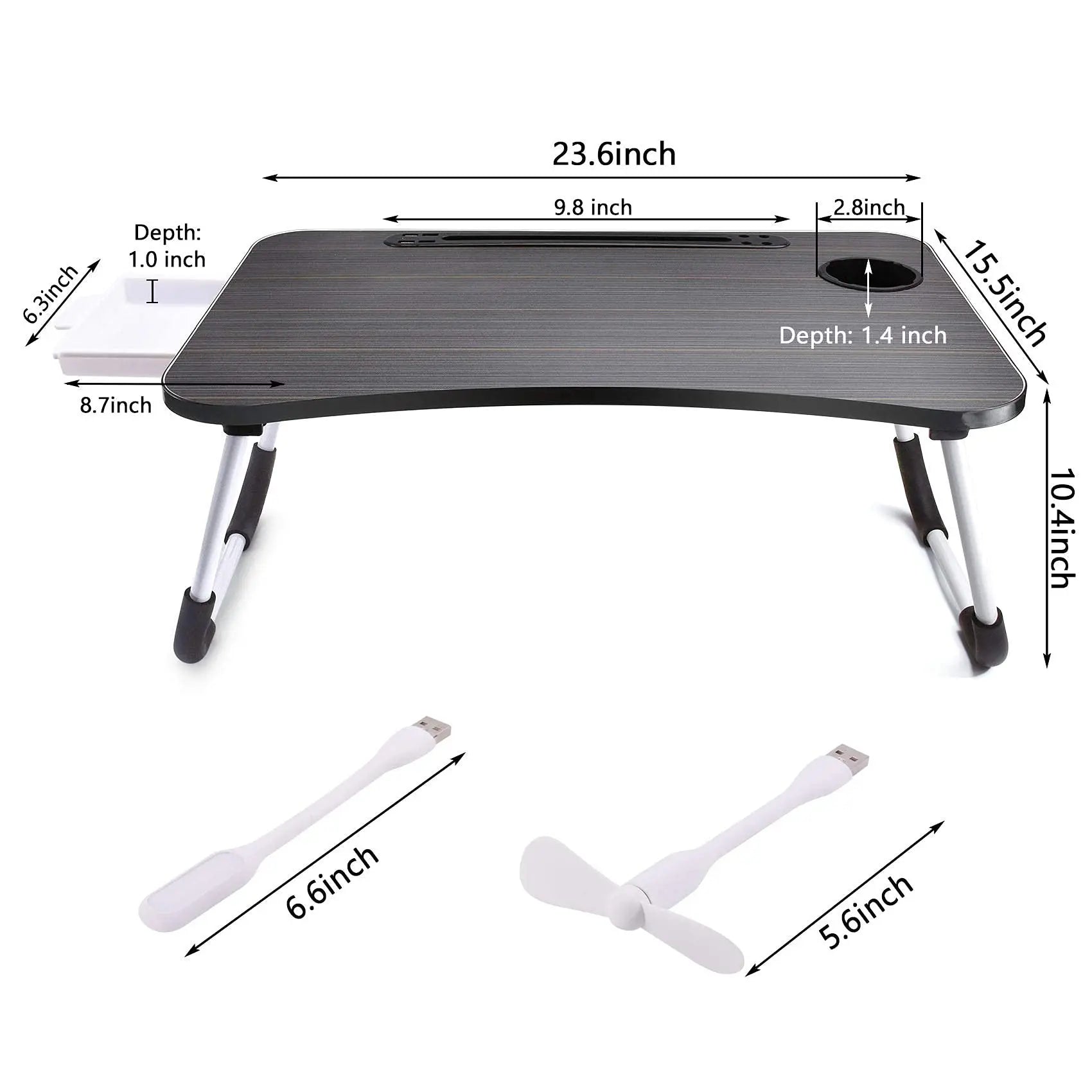 40x60cm Folding Laptop Table – Portable Desk with USB Light, Fan & Cup Holder: