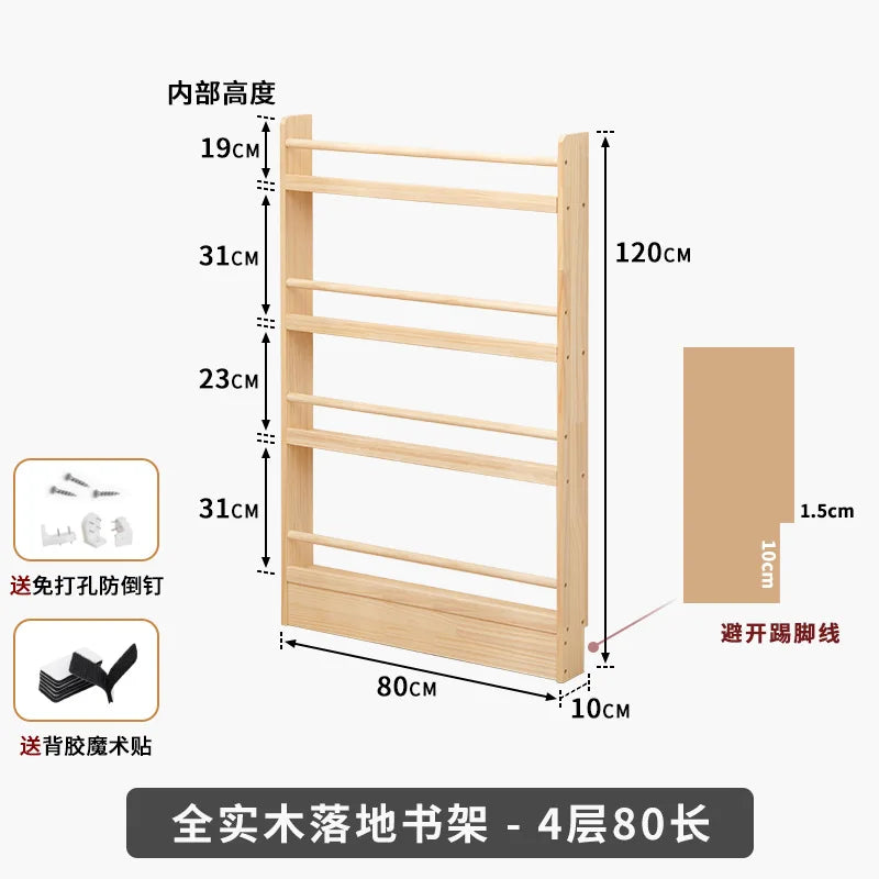 Solid Wood Narrow Bookshelf
