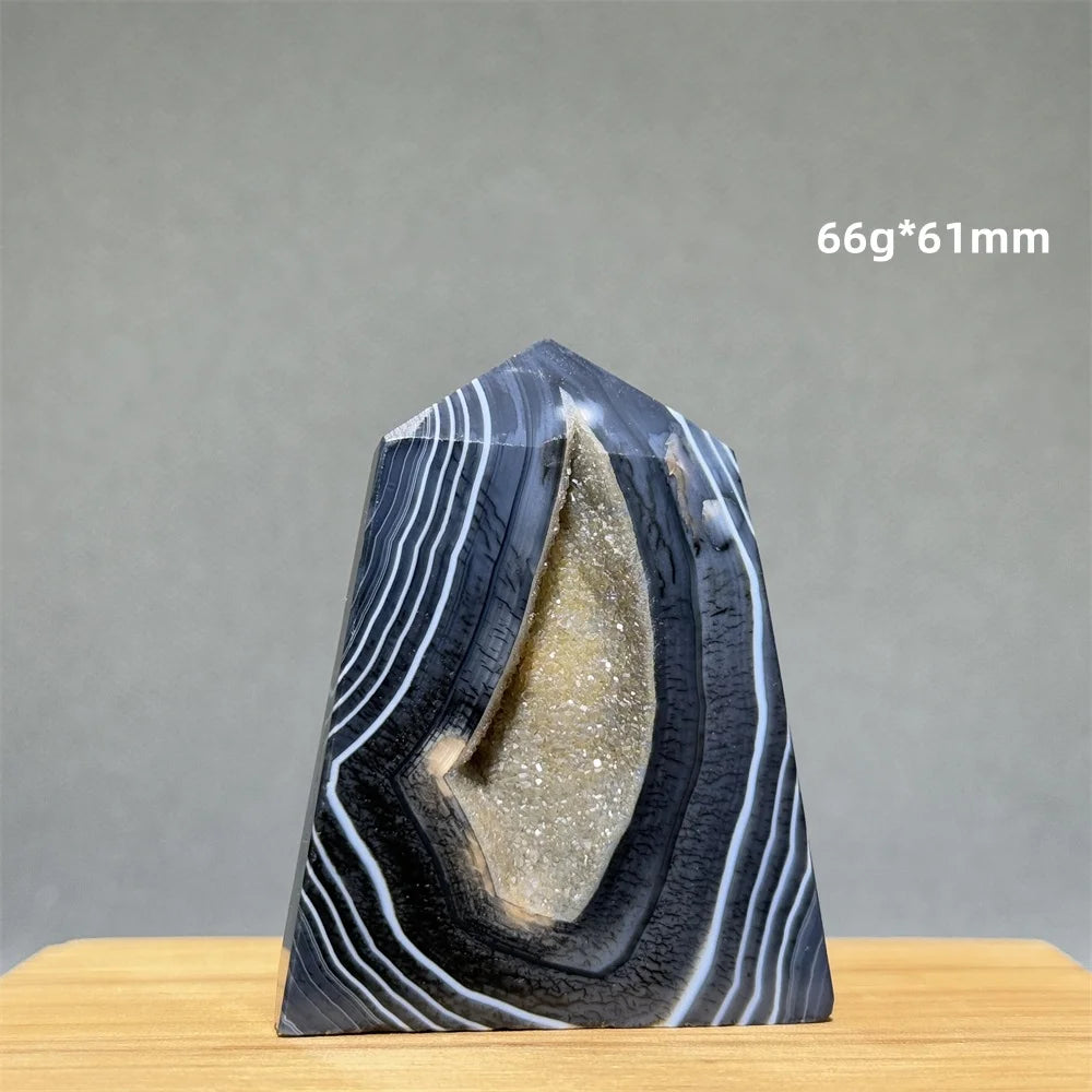 Black Agate Geode Obelisk Crystal