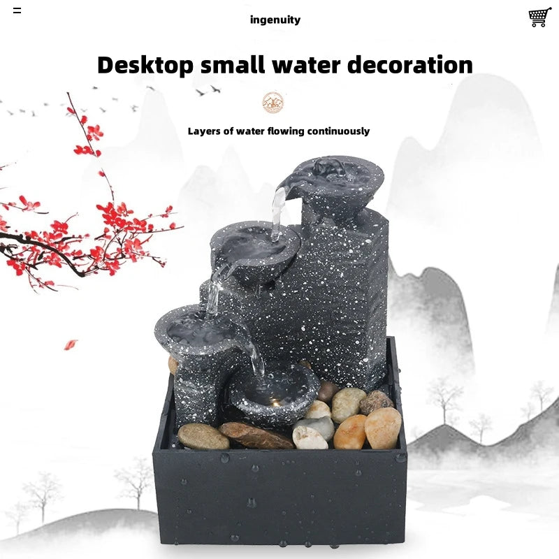 Desktop Waterfall Fountain – Flowing Water Ornament for Home & Office