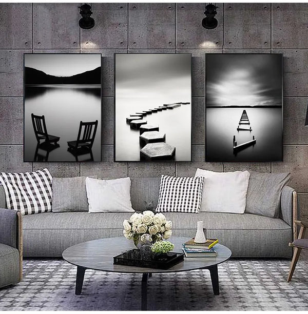 Black and White Landscape Bridge Canvas Art