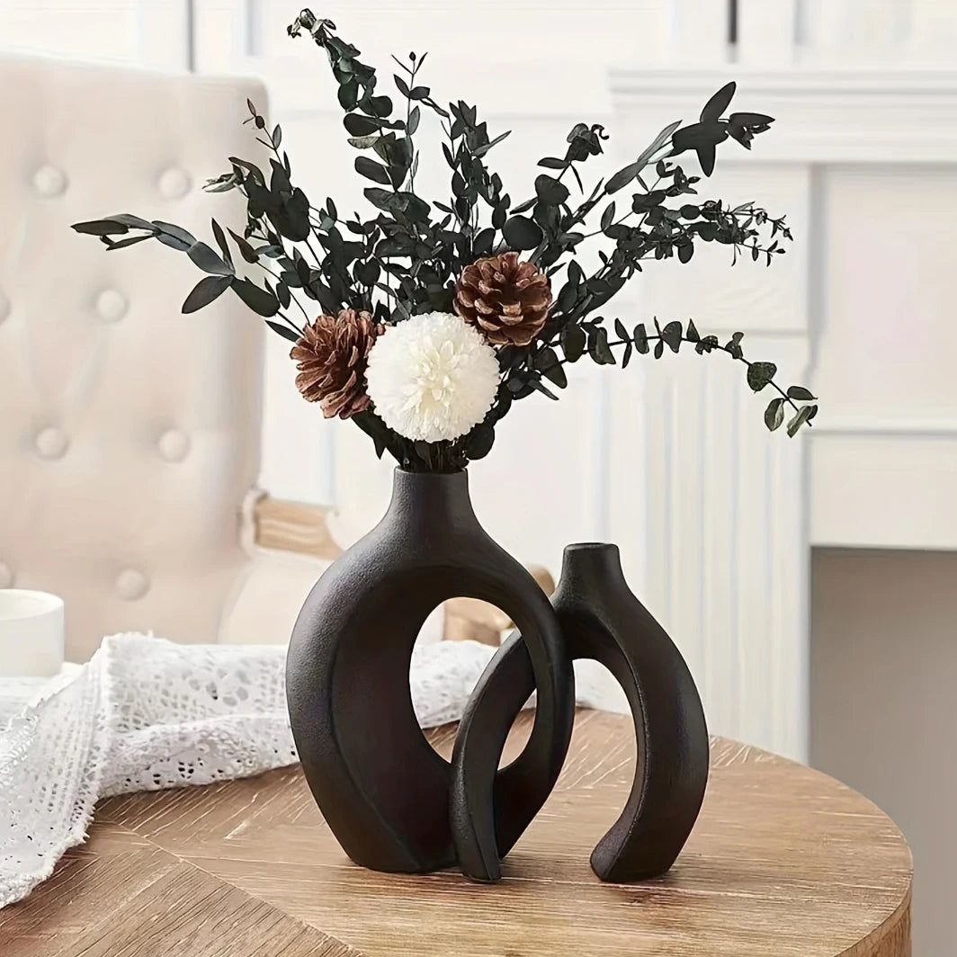 Hollow Nordic Ceramic Vase Set of 2