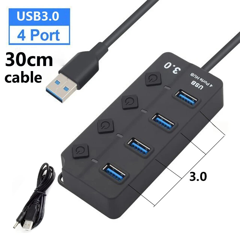 USB 3.0 7-Port High-Speed  with Switch