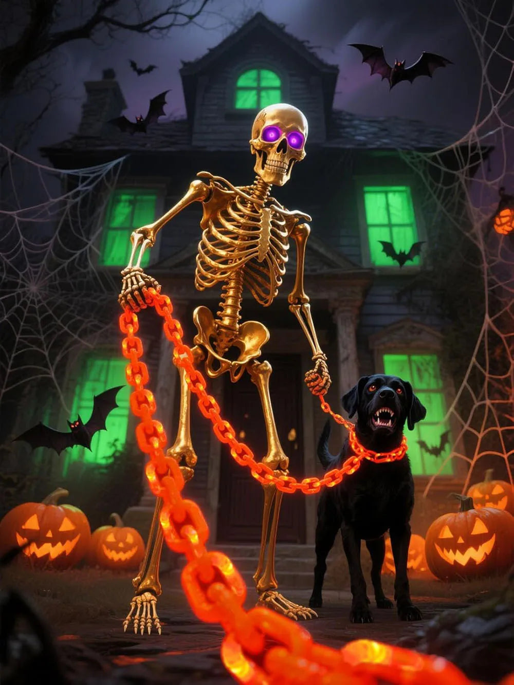 Halloween Plastic Chain Lights Props Chains with 8 Lighting Modes String Lights for Skeleton Dog Spooky Outdoor Decorations
