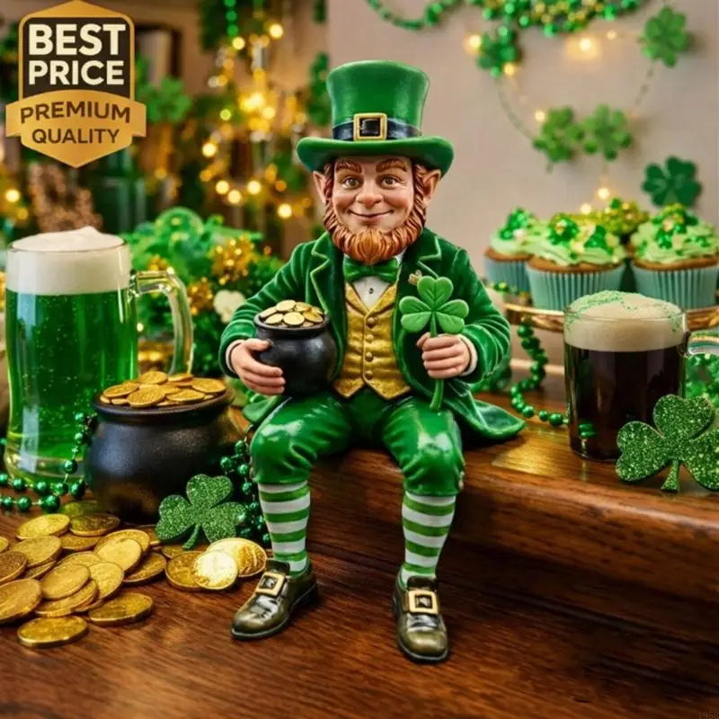 Seated Leprechaun Shamrock Figurine