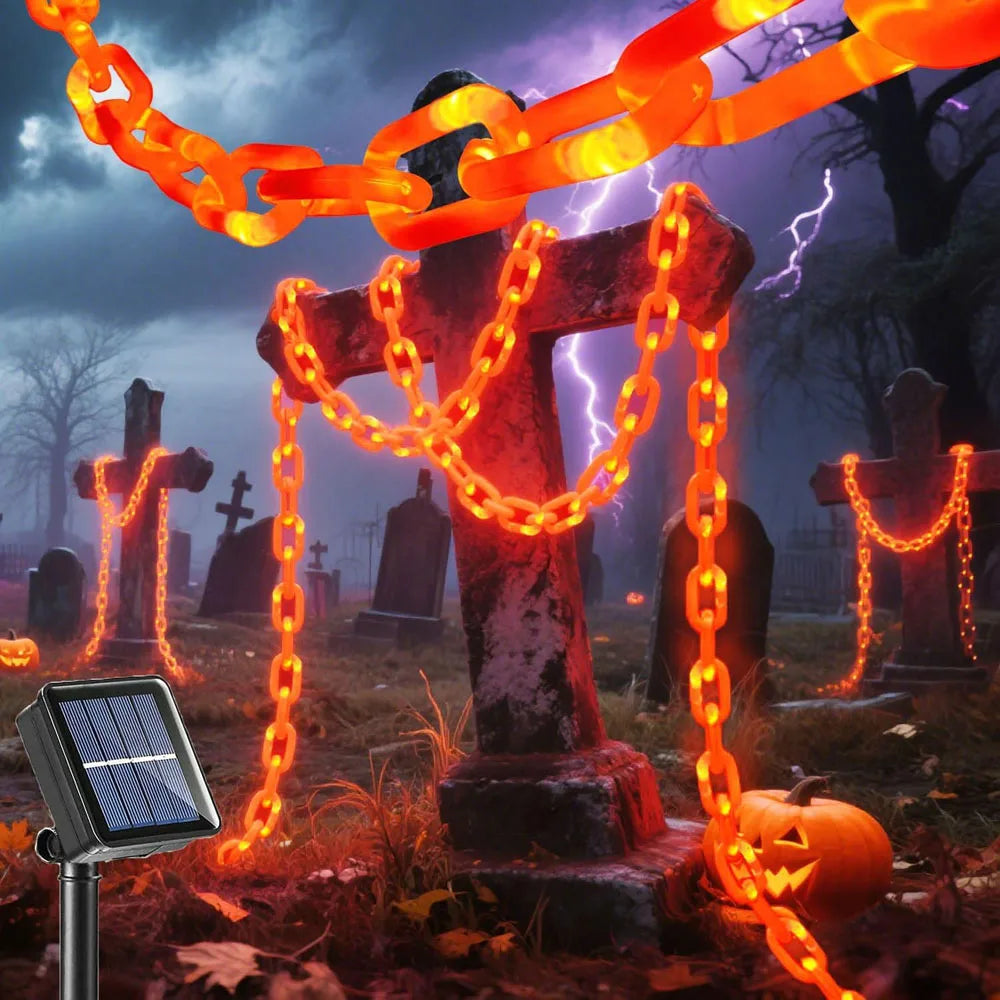 Halloween Plastic Chain Lights Props Chains with 8 Lighting Modes String Lights for Skeleton Dog Spooky Outdoor Decorations