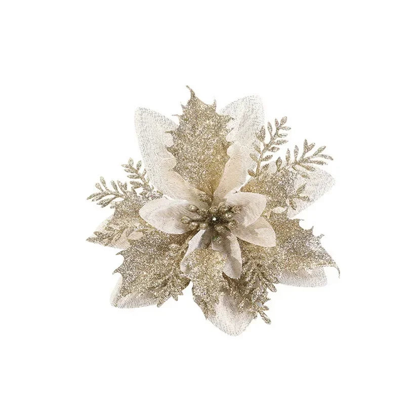 5PCS Glitter Red Rose Christmas Decorations