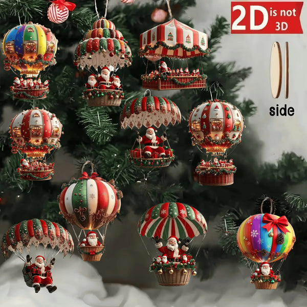Wooden Hot Air Balloon Santa Ornaments