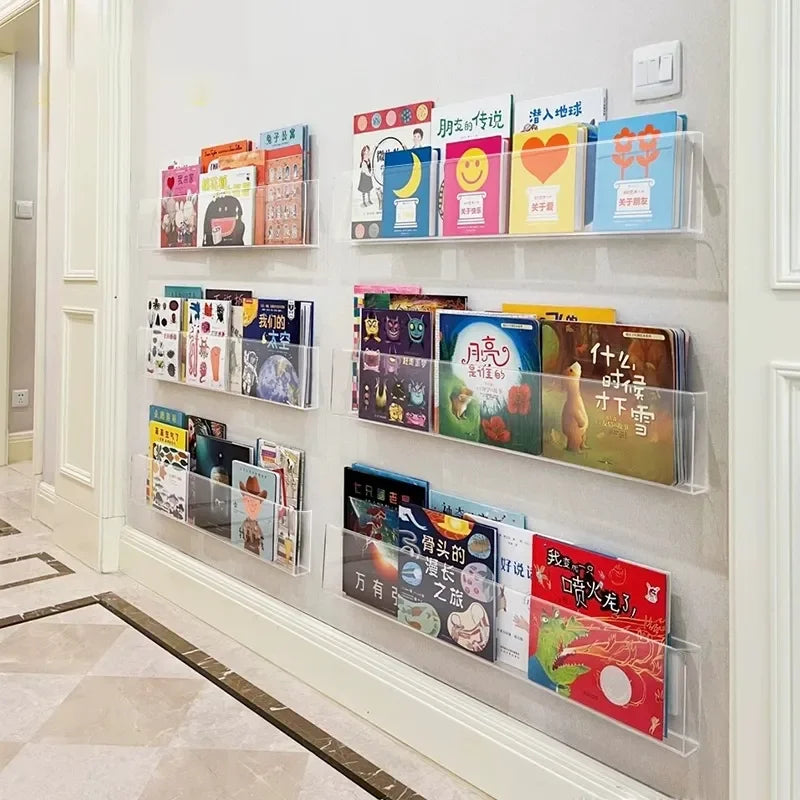 Acrylic Wall-Mount Kids Book Display Shelf