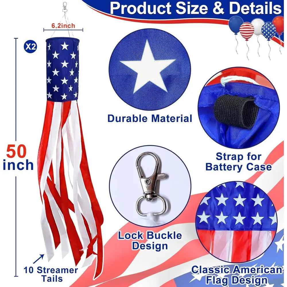 LED American Flag Windsock 2-Pack (50 Inch)