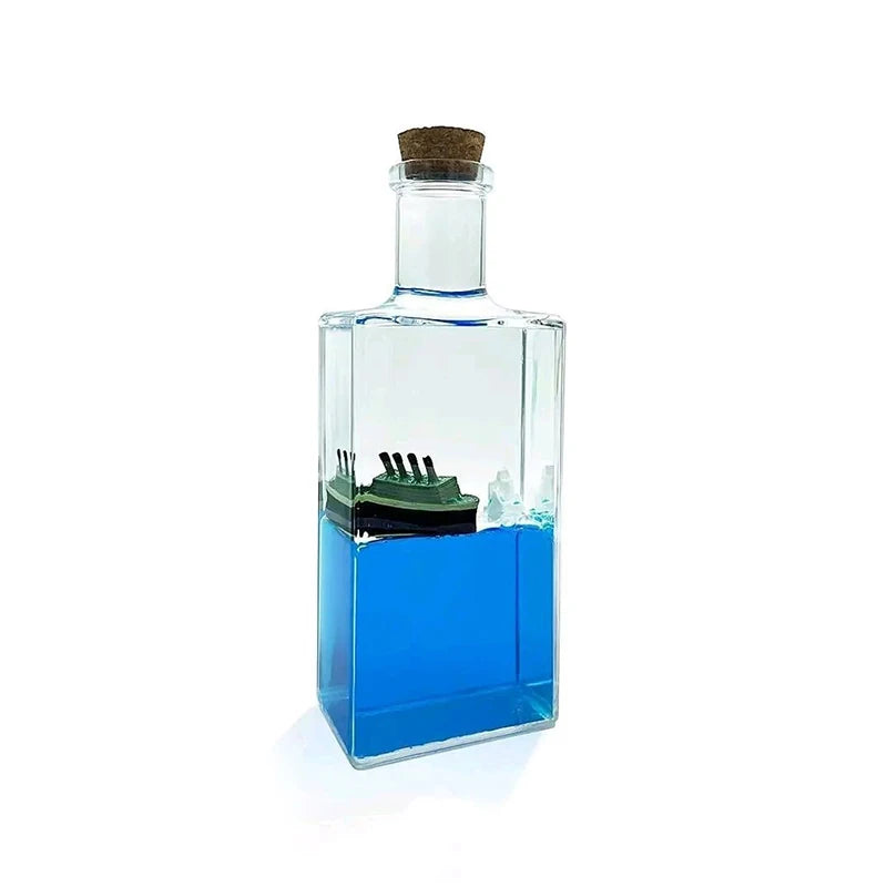 Titanic & Dinosaur Era Drifting Ship Bottle Ornament