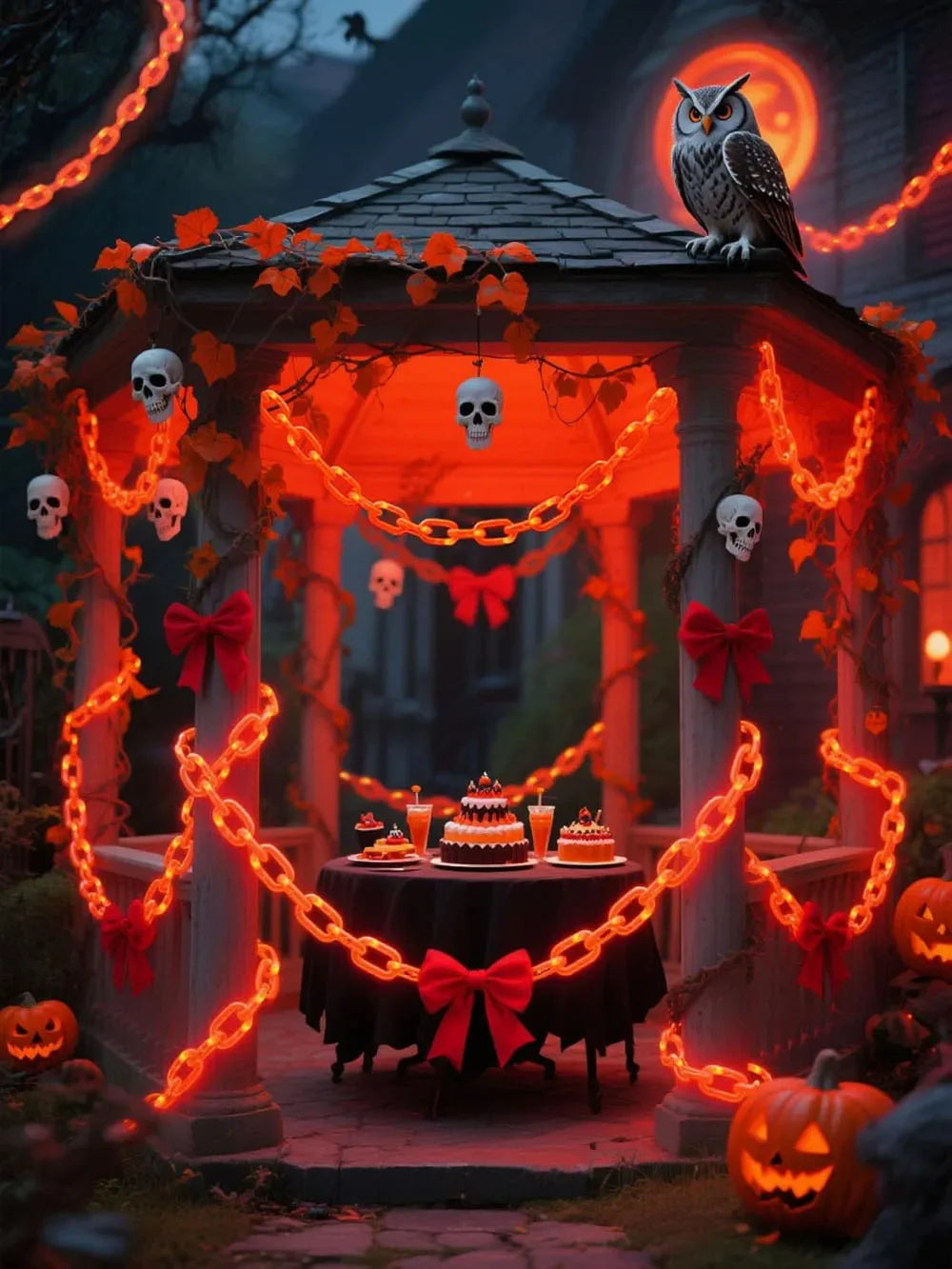 Halloween Plastic Chain Lights Props Chains with 8 Lighting Modes String Lights for Skeleton Dog Spooky Outdoor Decorations