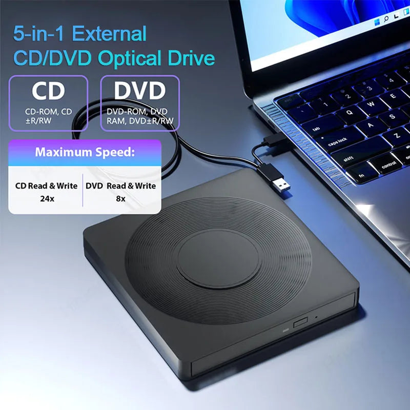 USB 3.0 Type-C External CD/DVD Drive with Card Reader