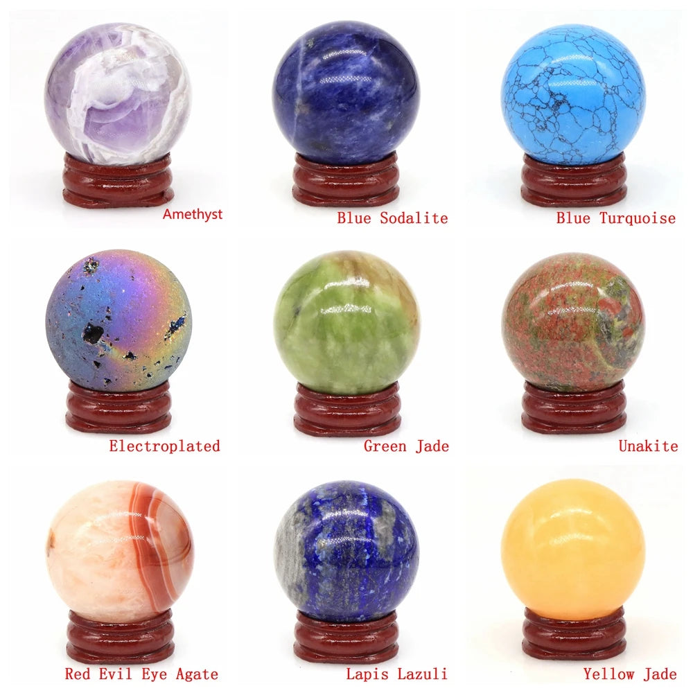 Natural Gemstone Crystal Ball with Stand