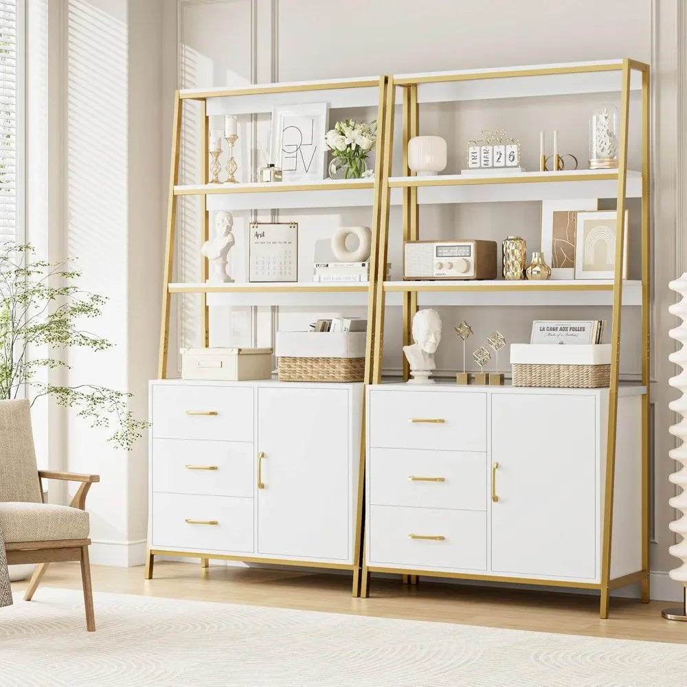 69" White Gold 4-Tier Bookshelf