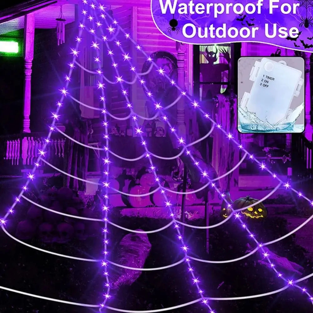 8-Mode LED Halloween Spider Web Lights
