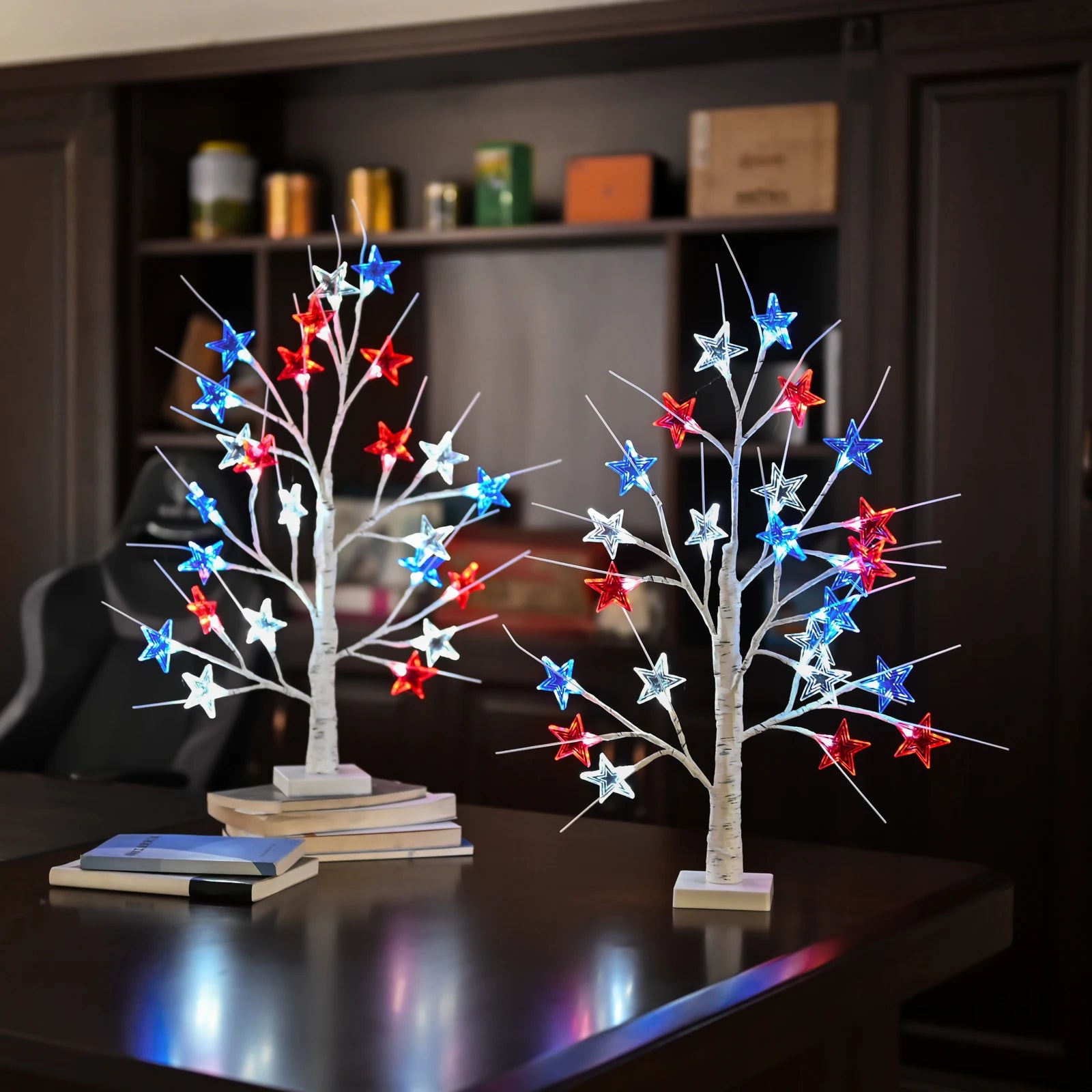 4th of July Red White Blue Star Tree Light