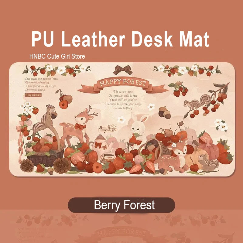 Berry Forest Deer Large PU Leather Desk Mat