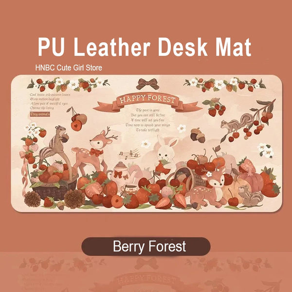 Berry Forest Deer Large PU Leather Desk Mat