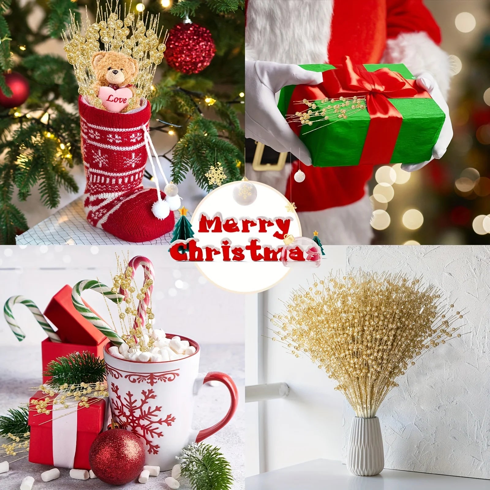 Gold Sequin Berry Christmas Decorations