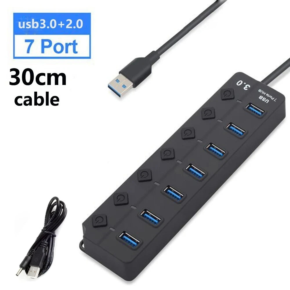 USB 3.0 7-Port High-Speed  with Switch