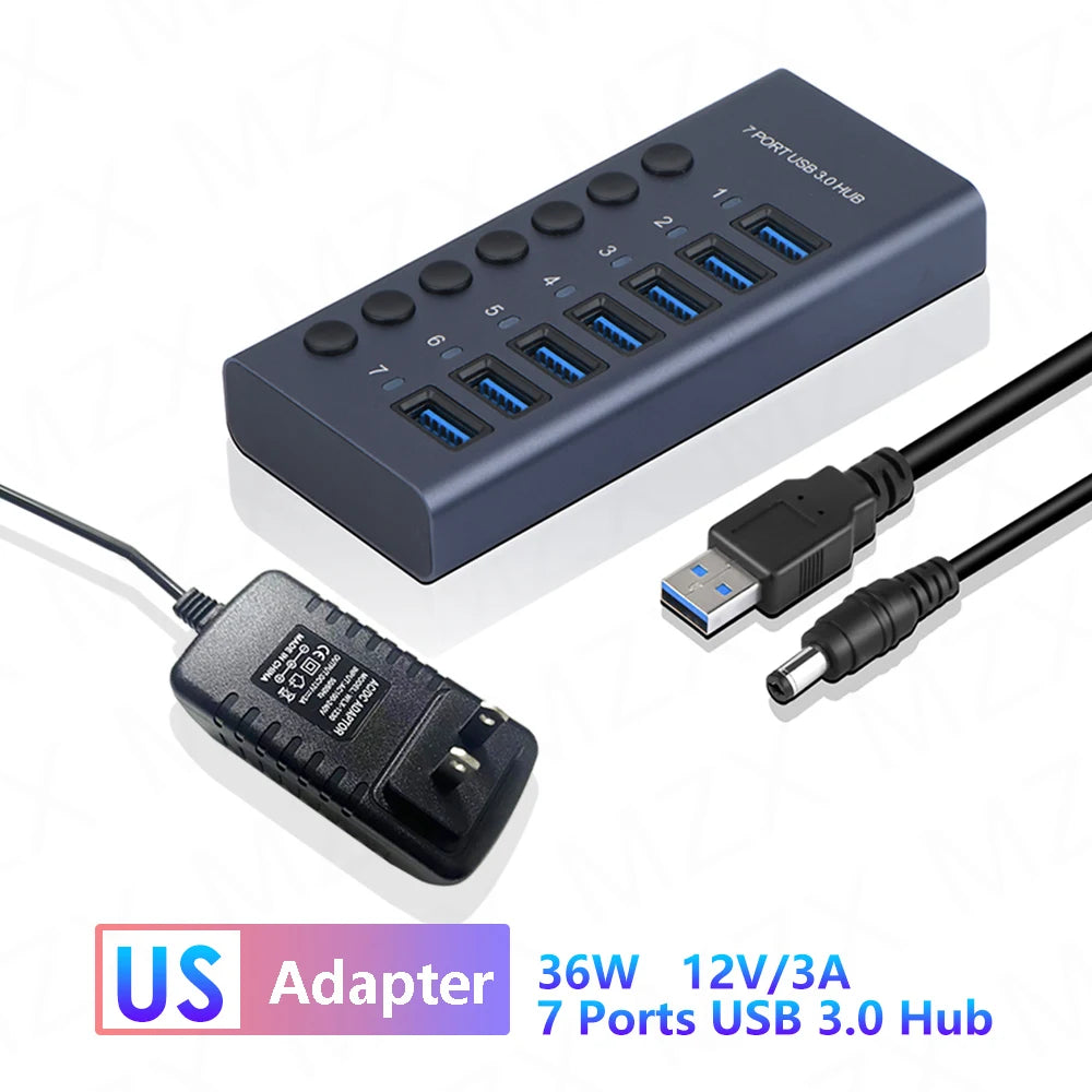 Aluminum USB 3.0 Hub 4/7/10 Port with Switch