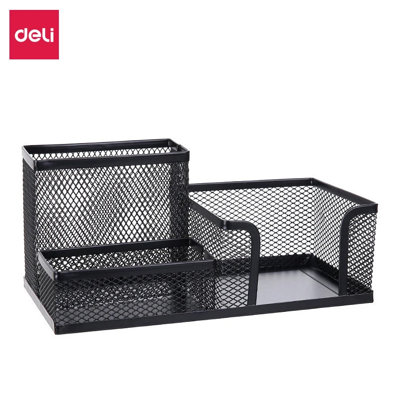 Deli Metal Mesh 3-Grid Pen Holder
