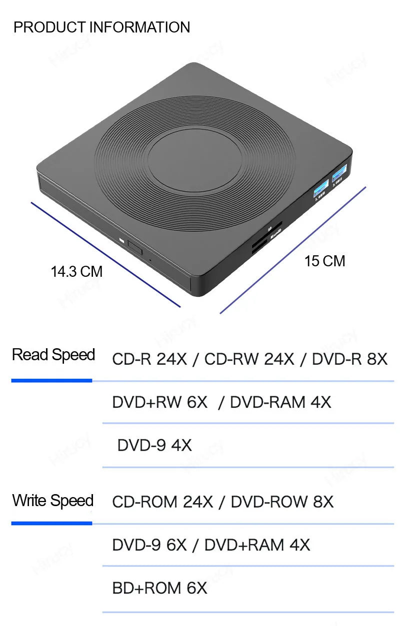 USB 3.0 Type-C External CD/DVD Drive with Card Reader