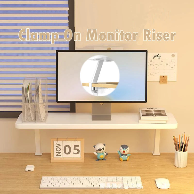 Floating Clamp-On Monitor Riser Shelf