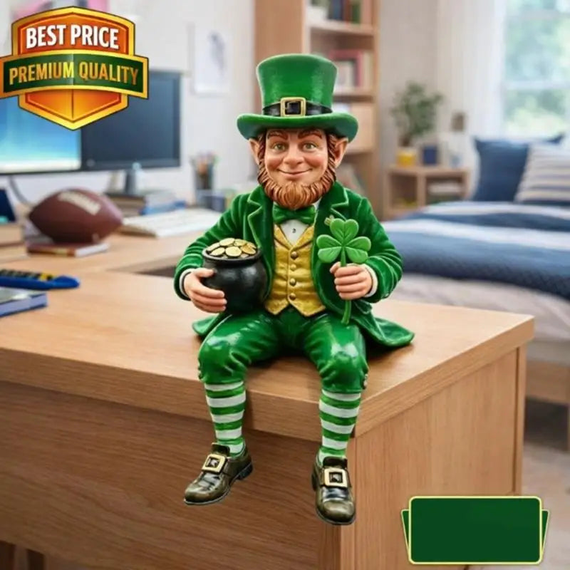 Seated Leprechaun Shamrock Figurine
