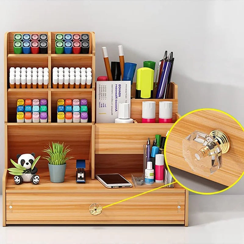 Wooden Desk Organizer – Large-Capacity Stationery Storage with Drawer