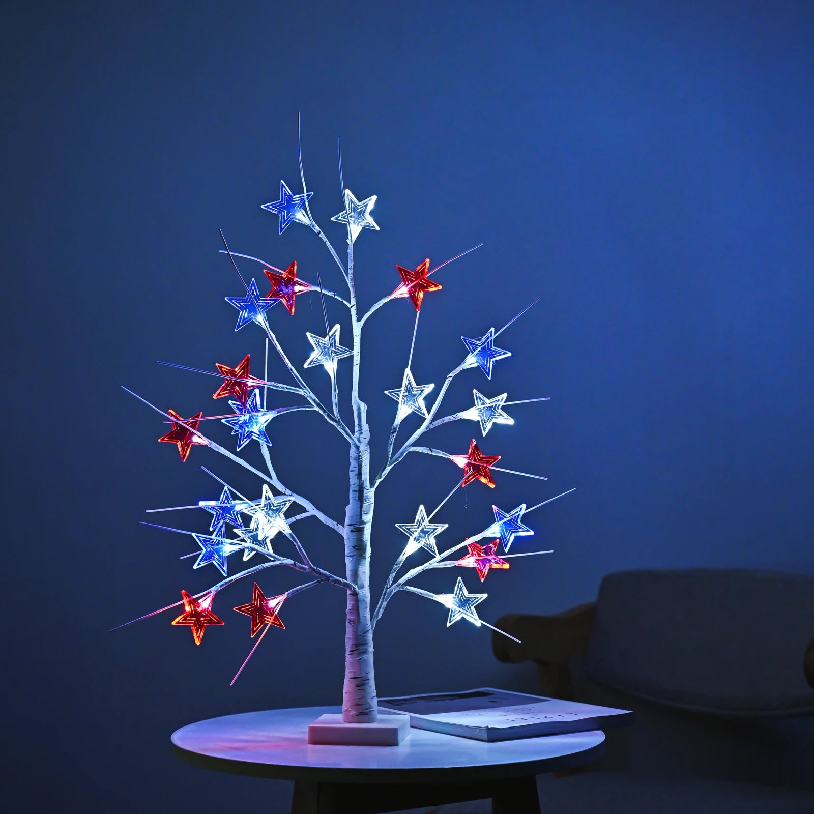 4th of July Red White Blue Star Tree Light
