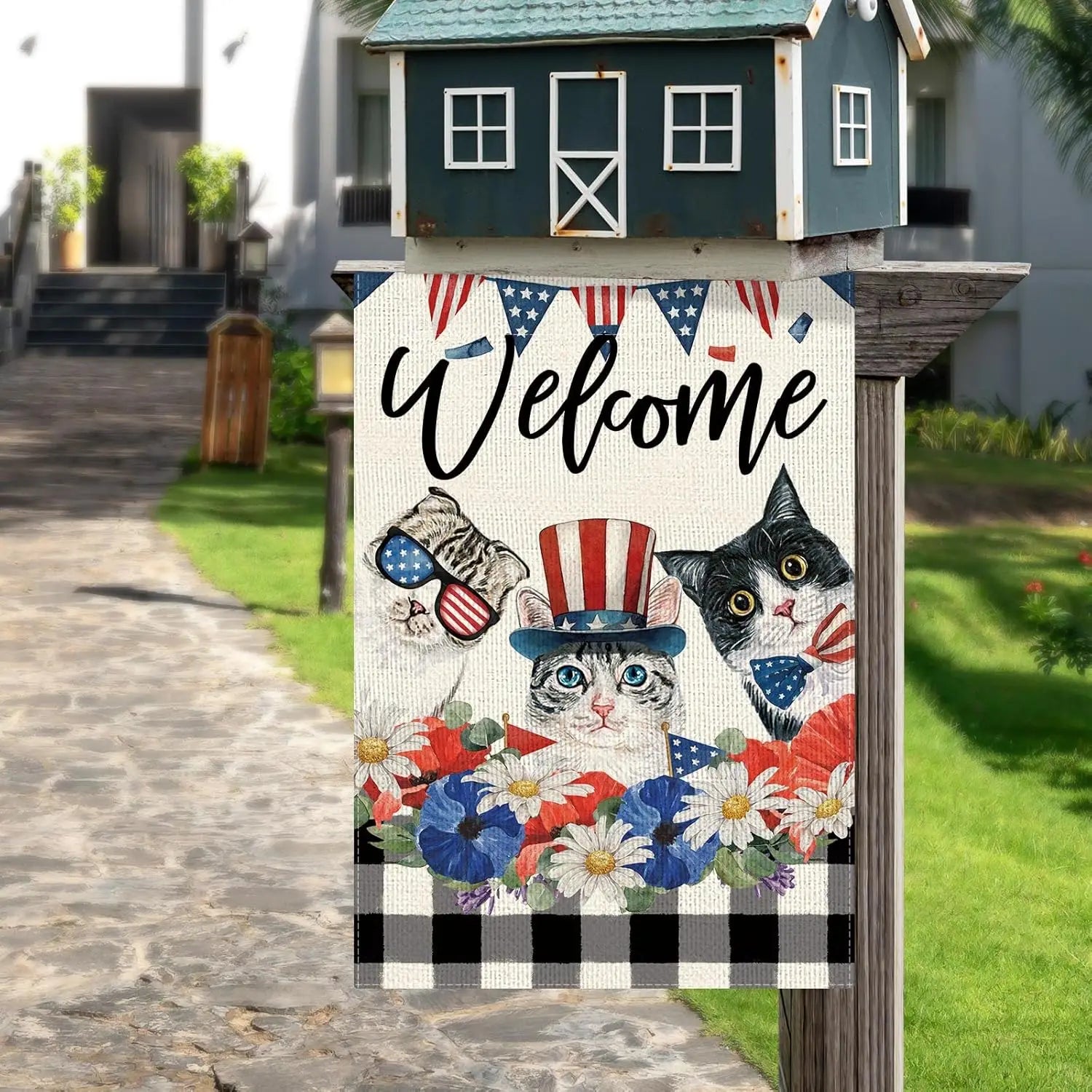 Patriotic Cat Garden Flag (12x18")