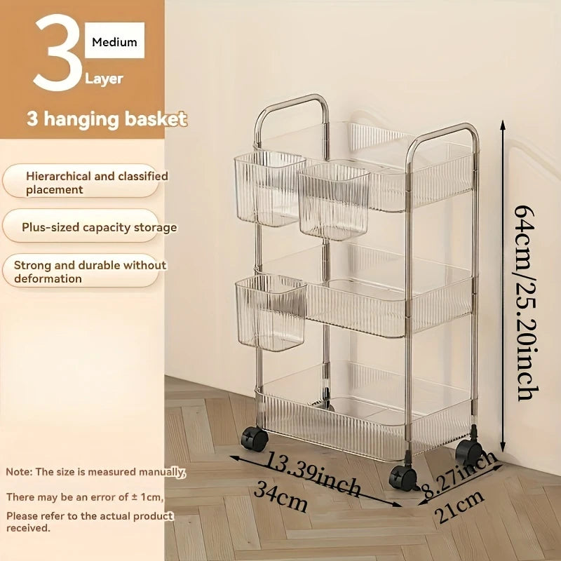3-Tier Clear Storage Cart with Wheels