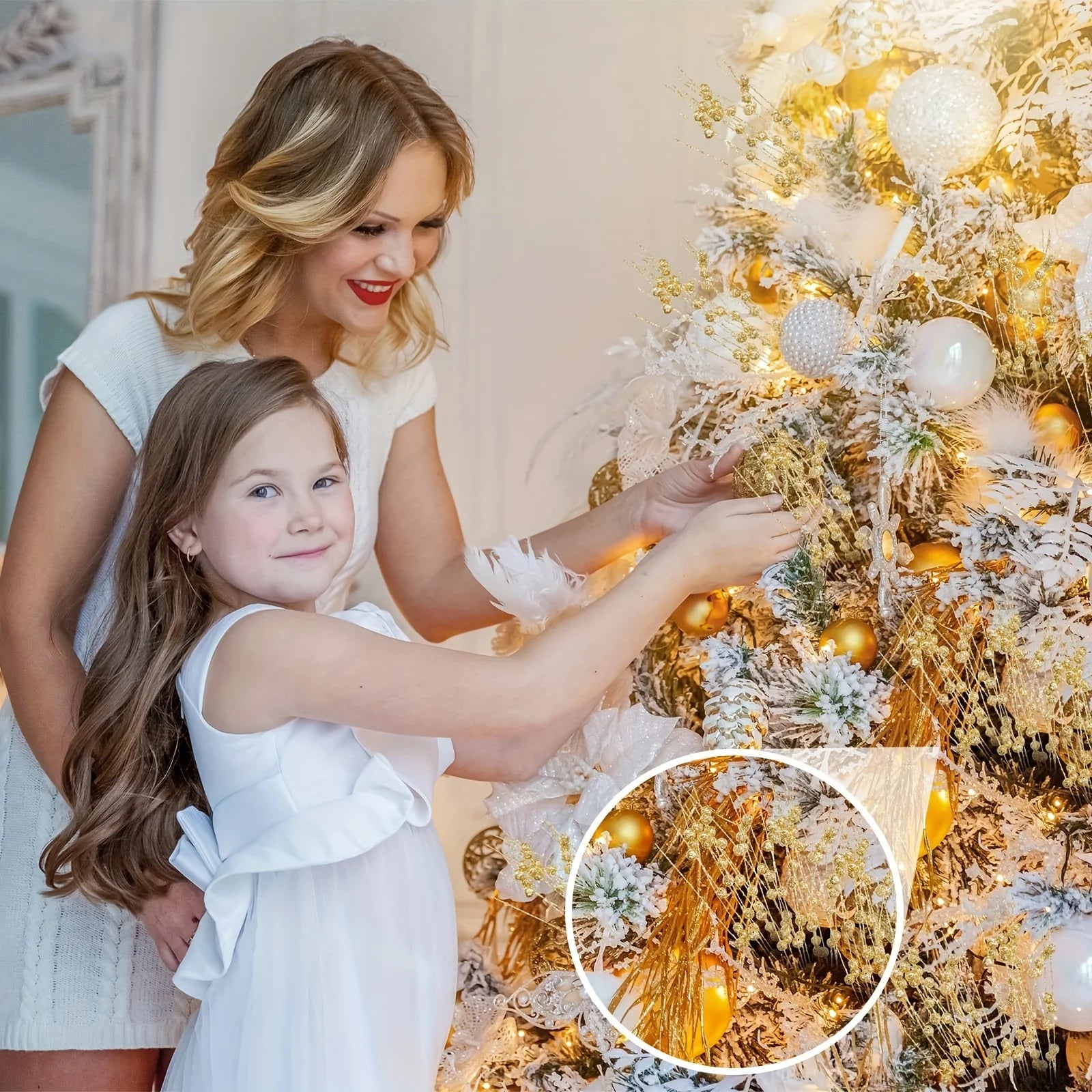 Gold Sequin Berry Christmas Decorations