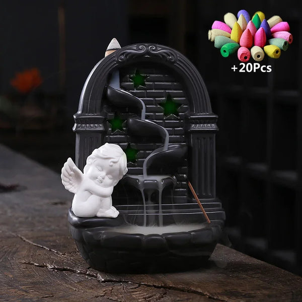 LED Loving Heart Angel Backflow Incense Burner