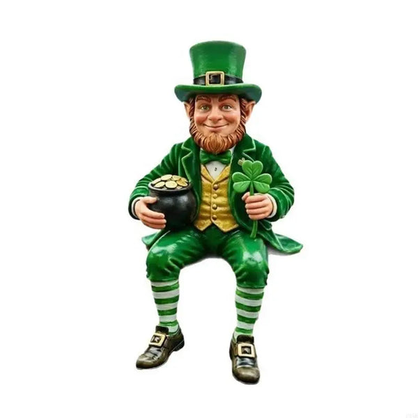 Seated Leprechaun Shamrock Figurine