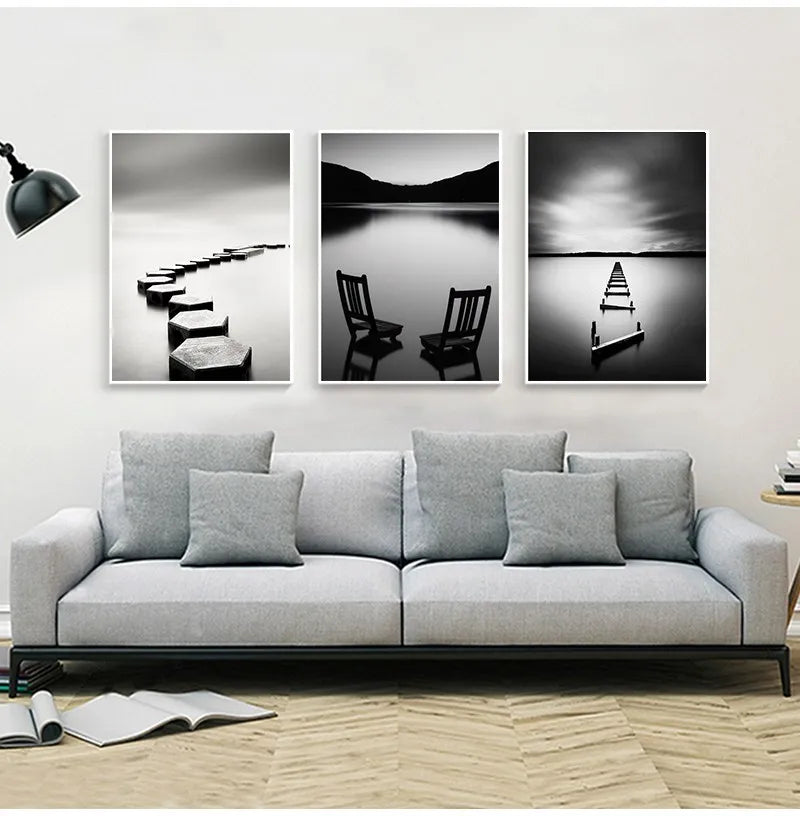 Black and White Landscape Bridge Canvas Art