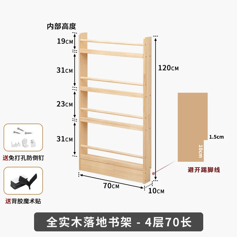 Solid Wood Narrow Bookshelf