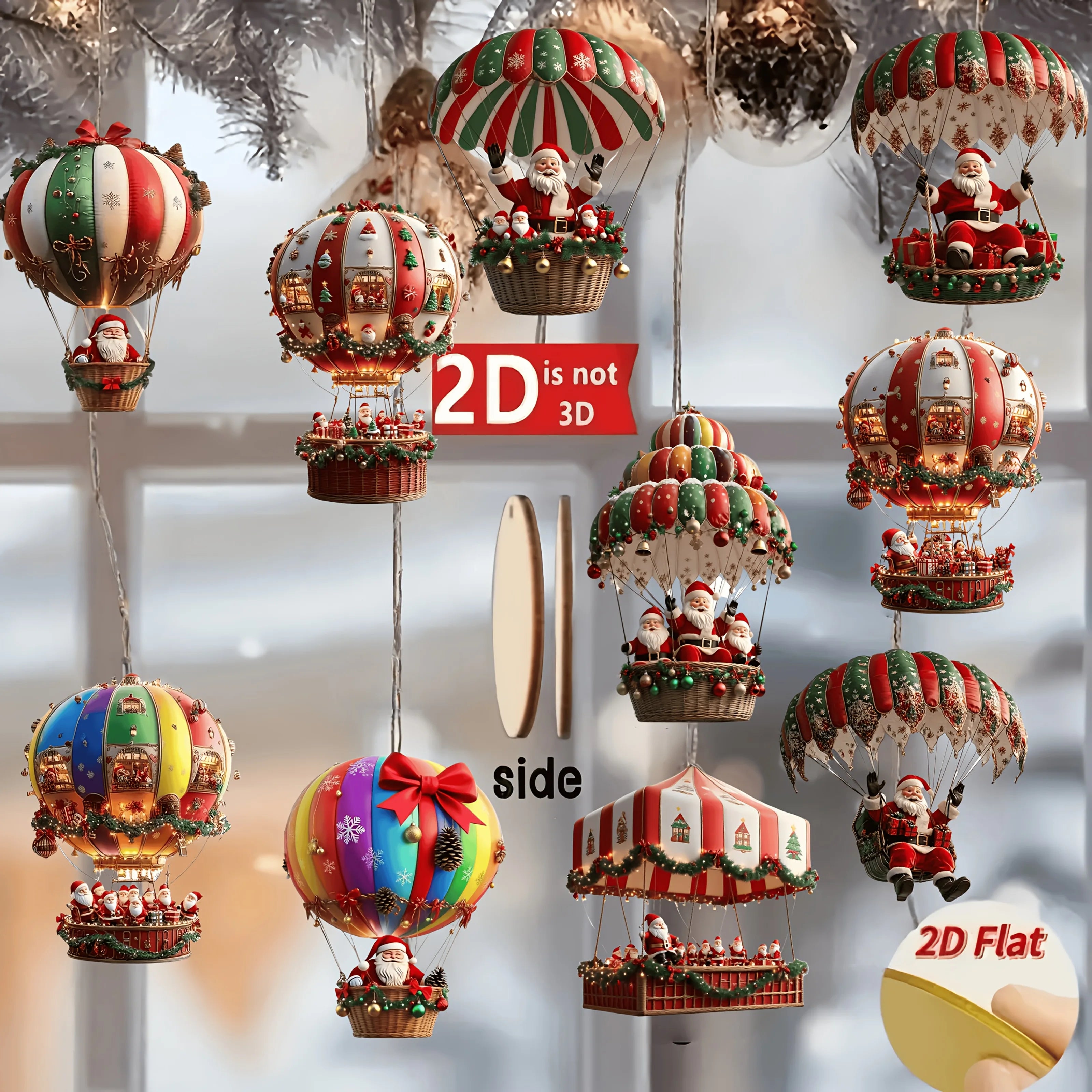 Wooden Hot Air Balloon Santa Ornaments