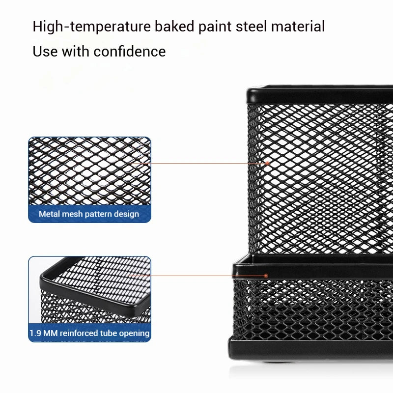 Deli Metal Mesh 3-Grid Pen Holder