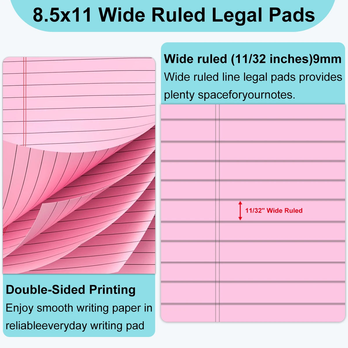 Legal Pads 8.5x11 Wide Ruled – 40 Sheets