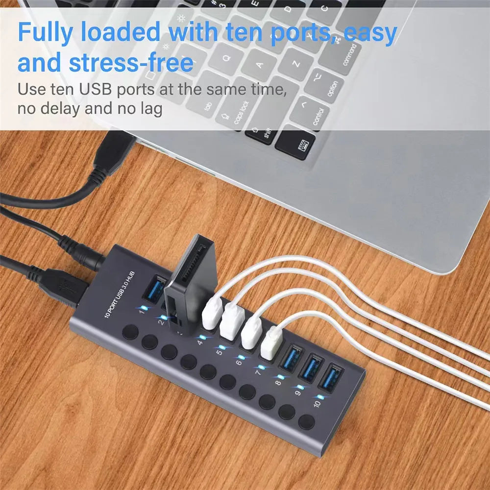 Aluminum USB 3.0 Hub 4/7/10 Port with Switch