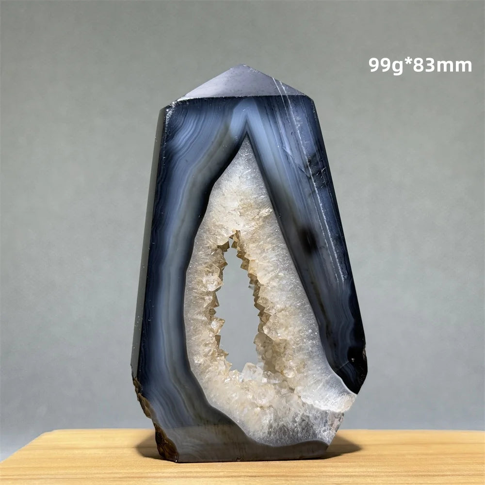 Black Agate Geode Obelisk Crystal