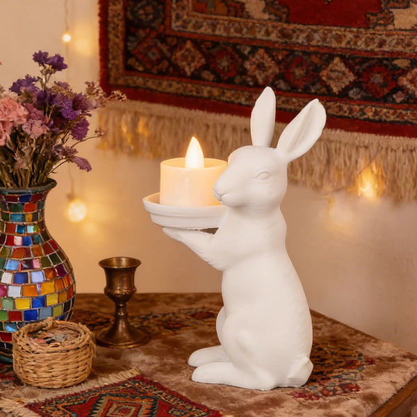 White Bunny Candle Holder